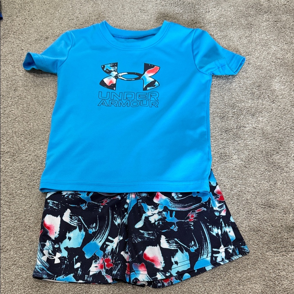 Under Armour Vibrant Blue Tee and Patterned Shorts Set 3T
